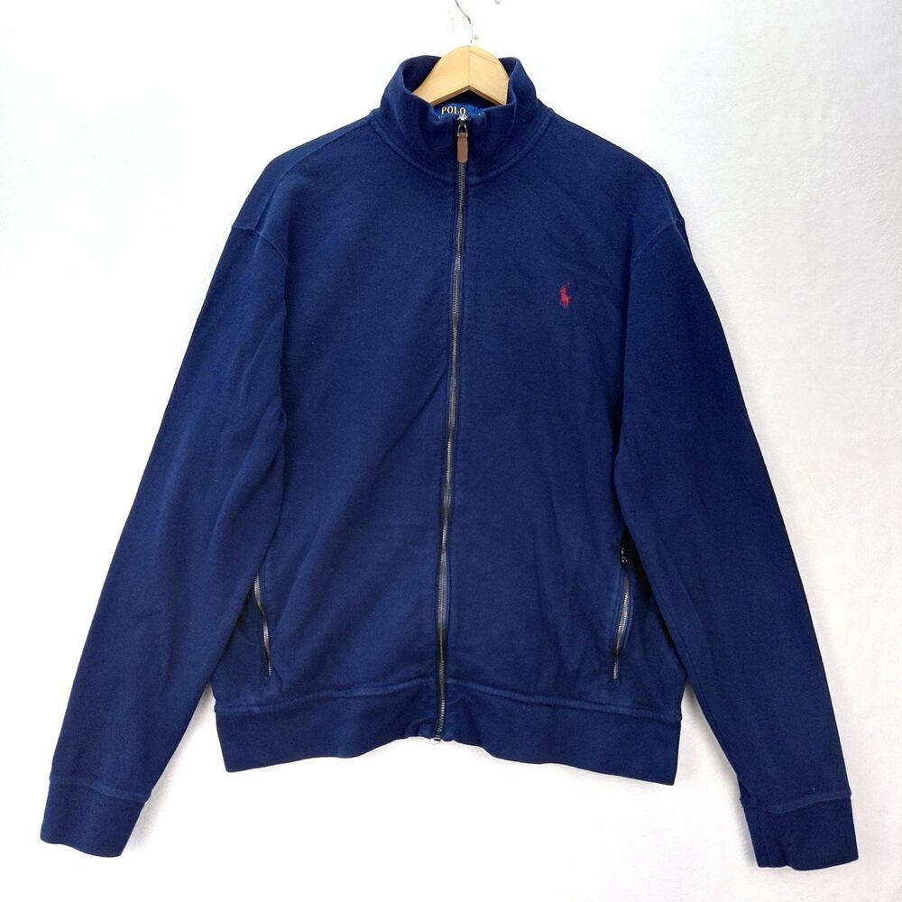 Polo Ralph Lauren Estate Rib Full Zip Sweater Jacket Mens L Navy Blue Sweatshirt